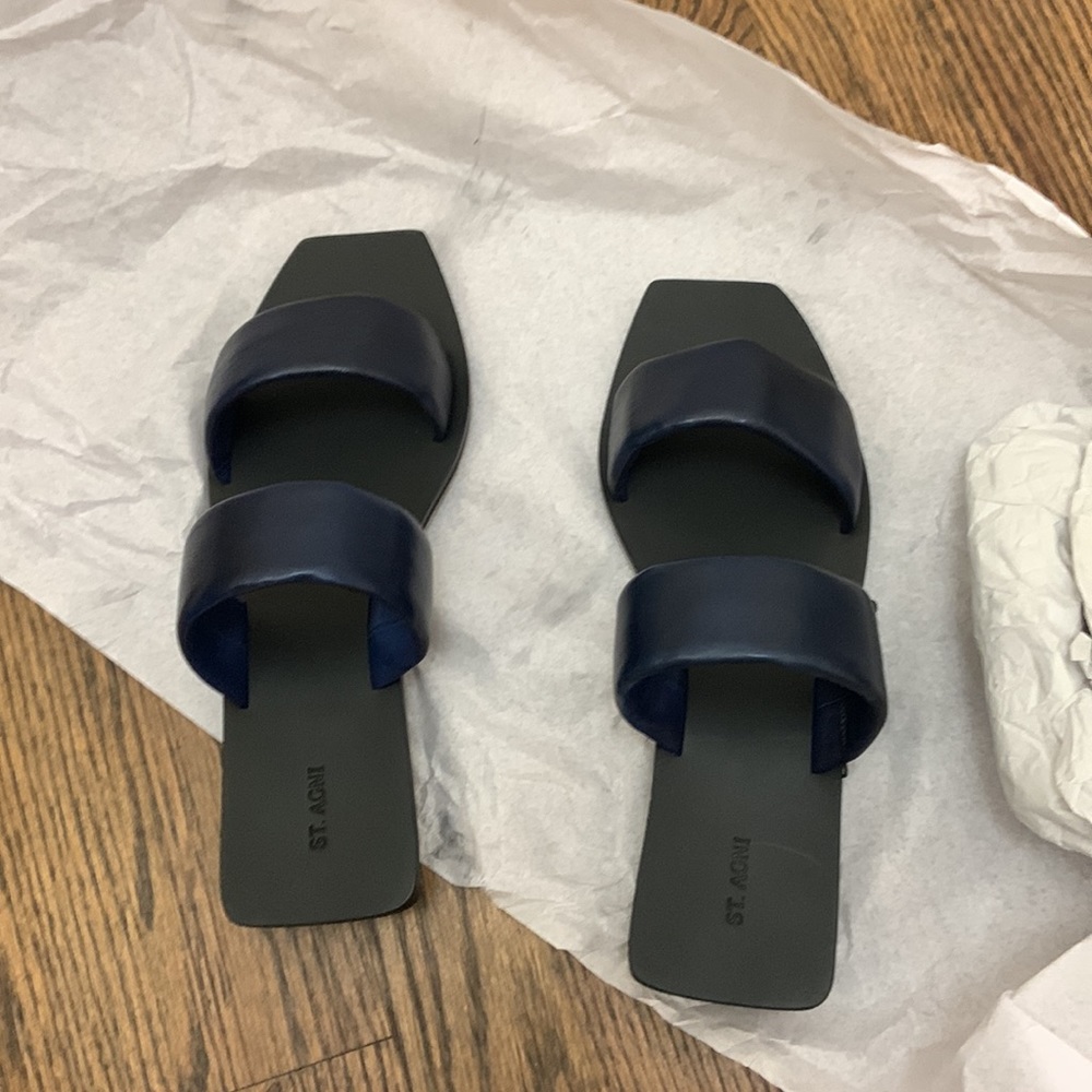 COPY - St Agni Navy Blue Leather Slides NWT - Picture 2 of 7